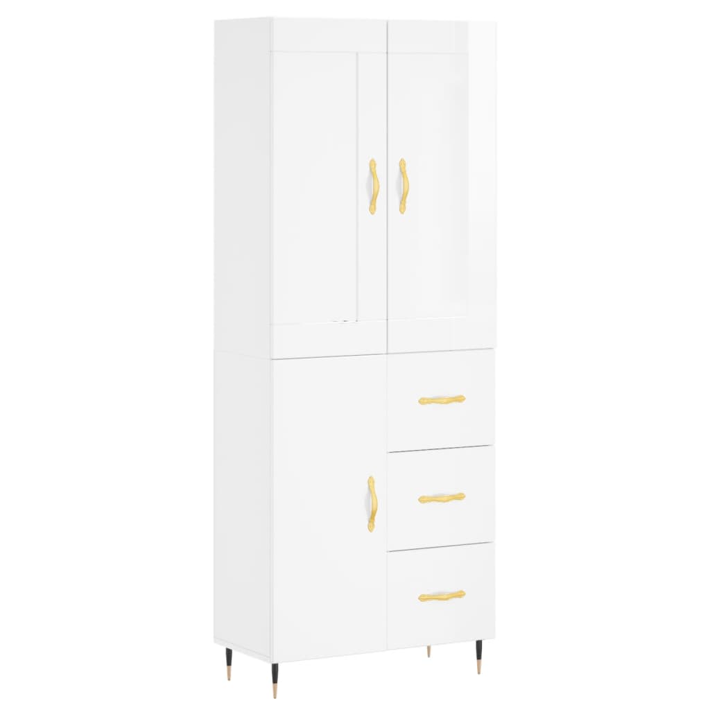 Credenza Bianco Lucido 69,5x34x180 cm in Legno Multistratocod mxl 131479