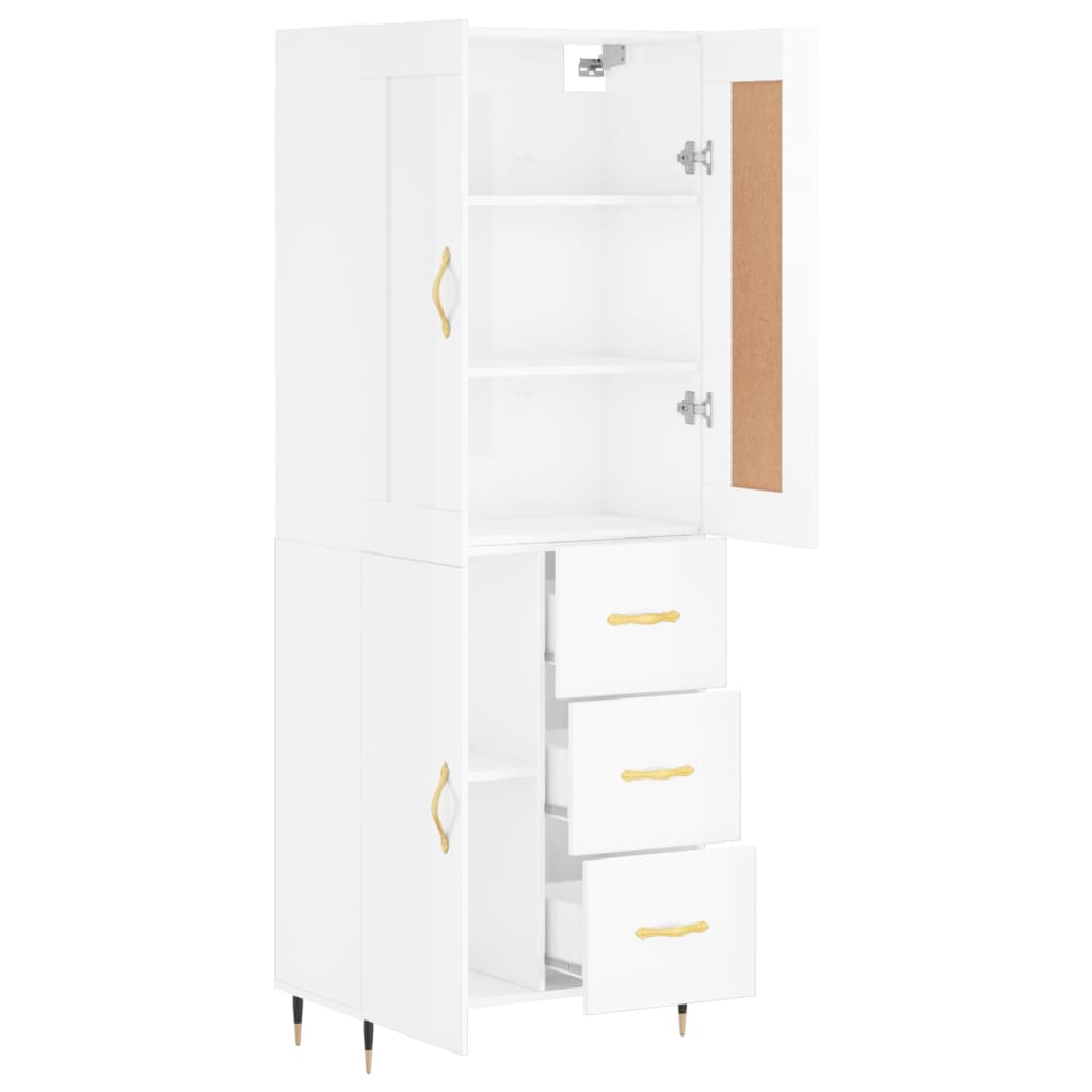 Credenza Bianco Lucido 69,5x34x180 cm in Legno Multistrato 3199795