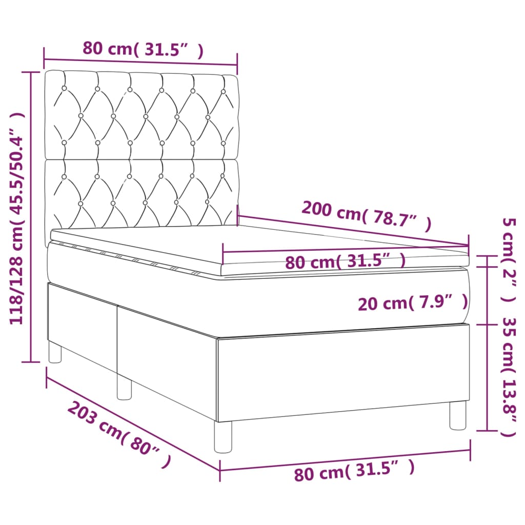 Giroletto a Molle con Materasso Grigio Scuro 80x200 cm Tessuto cod mxl 63818