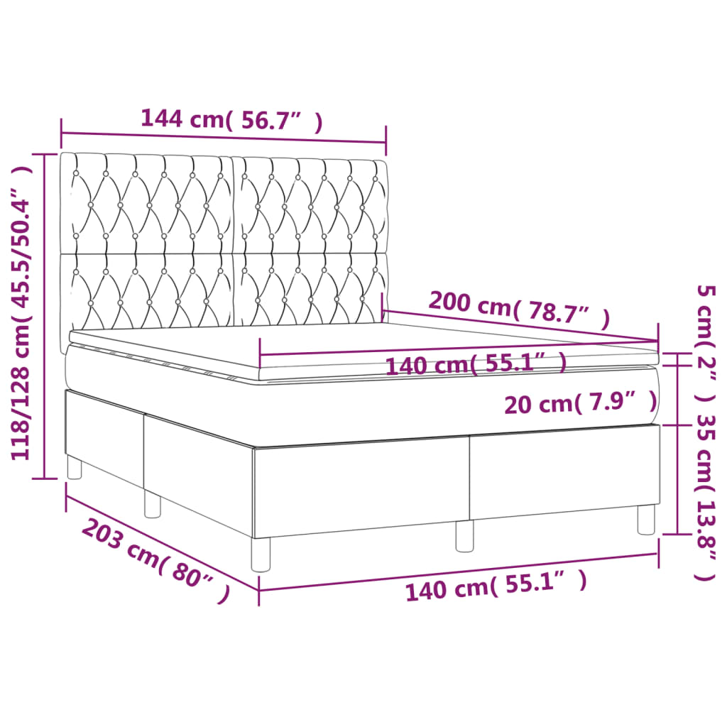 Giroletto a Molle con Materasso Rosa 140x200 cm in Velluto 3143210