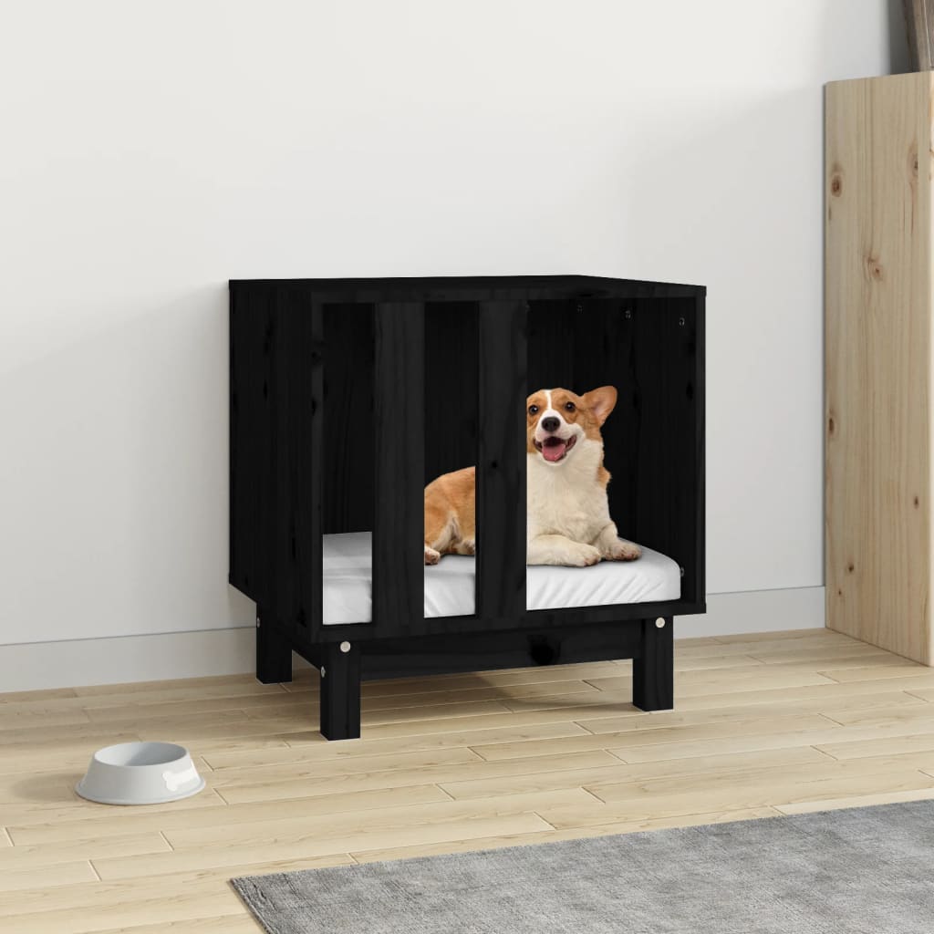 Casetta per Cani Nero 50x40x52 cm in Legno Massello di Pino cod mxl 65725