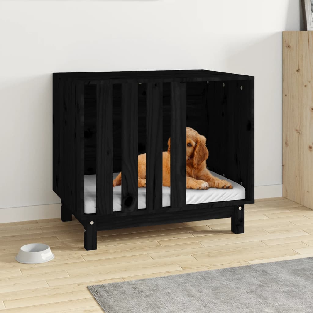 Casetta per Cani Nero 70x50x62 cm in Legno Massello di Pino cod mxl 75883