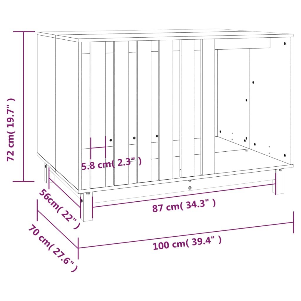 Casetta per Cani Bianca 100x70x72 cm in Legno Massello di Pino 822492