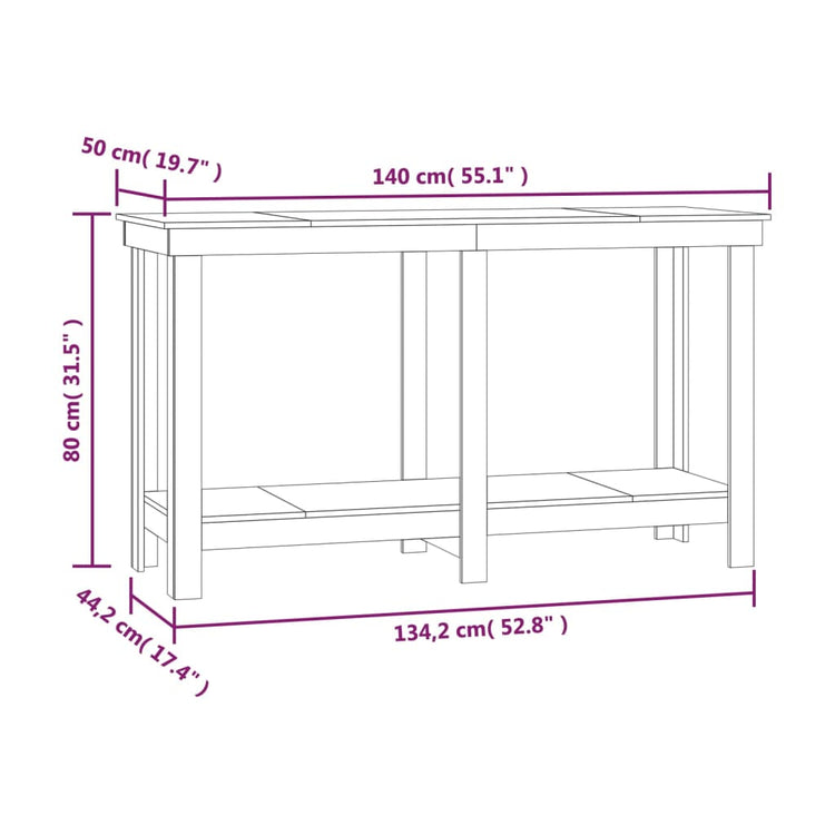 Banco da Lavoro Nero 140x50x80 cm in Legno Massello di Pino