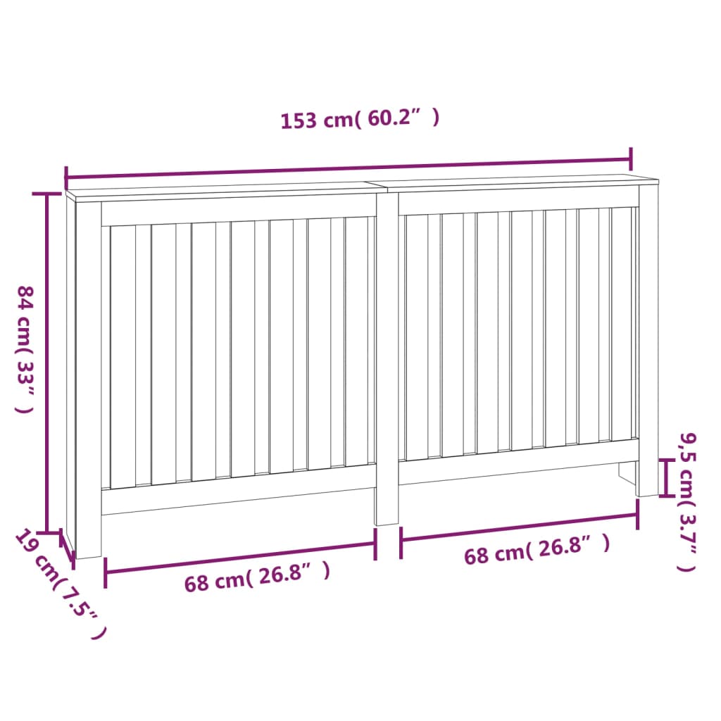 Copertura Termosifone Bianca 153x19x84 cm Legno Massello Pino 822577