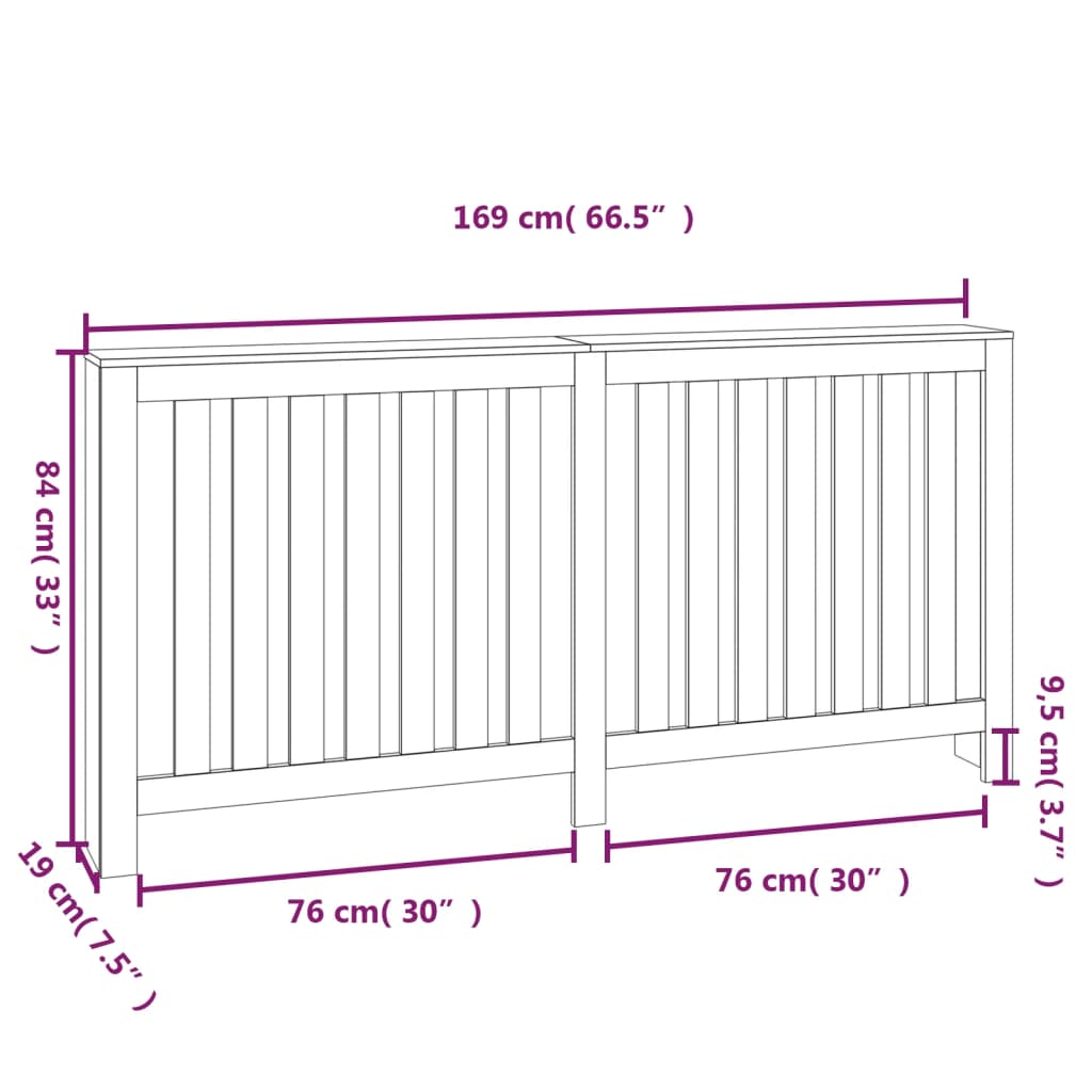 Copertura Termosifone Grigia 169x19x84 cm Legno Massello Pino 822583