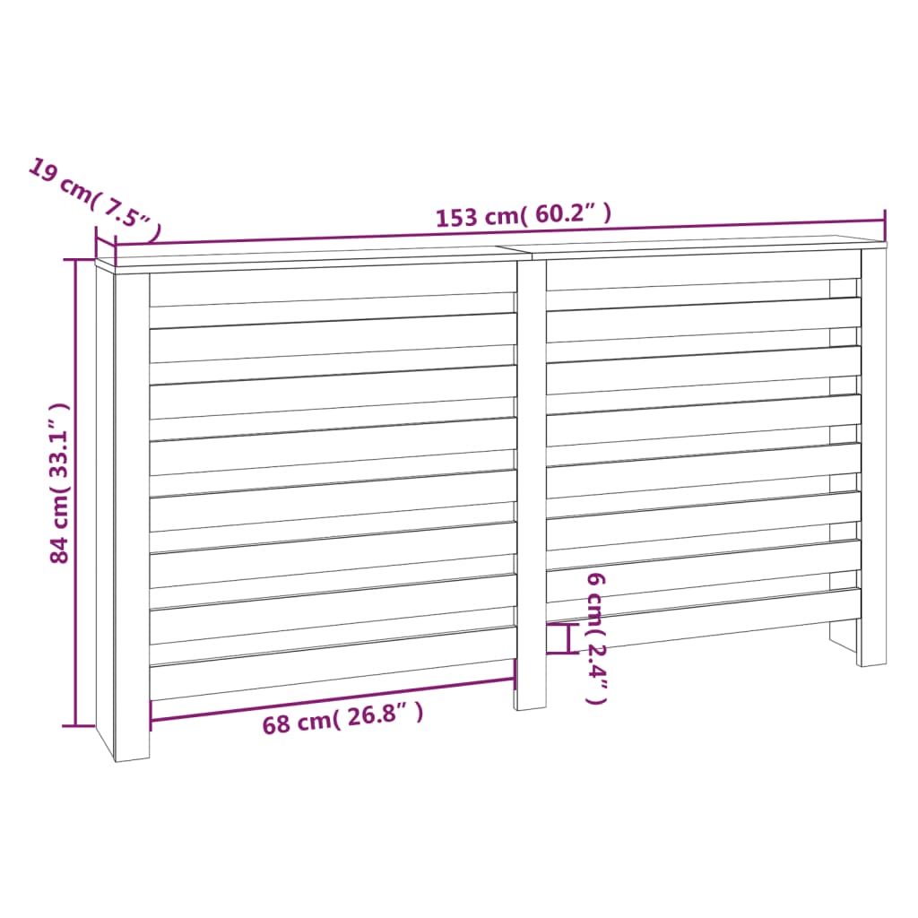 Copertura Termosifone Bianca 153x19x84 cm Legno Massello Pino cod mxl 78378