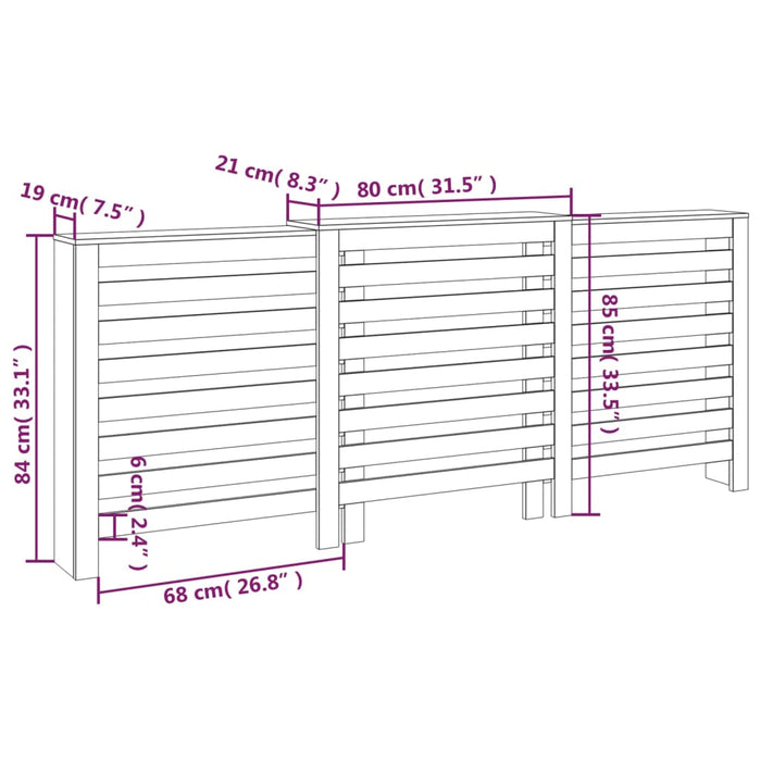 Copertura Termosifone Grigia 210x21x85 cm Legno Massello Pino cod mxl 65029