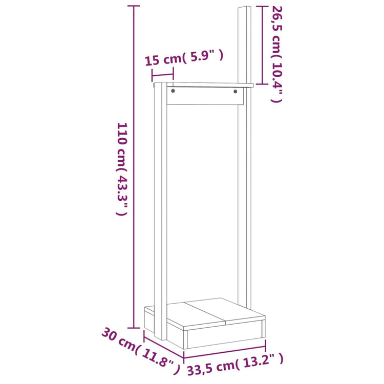 Portalegna 33,5x30x110 cm in Legno Massello di Pino 822616