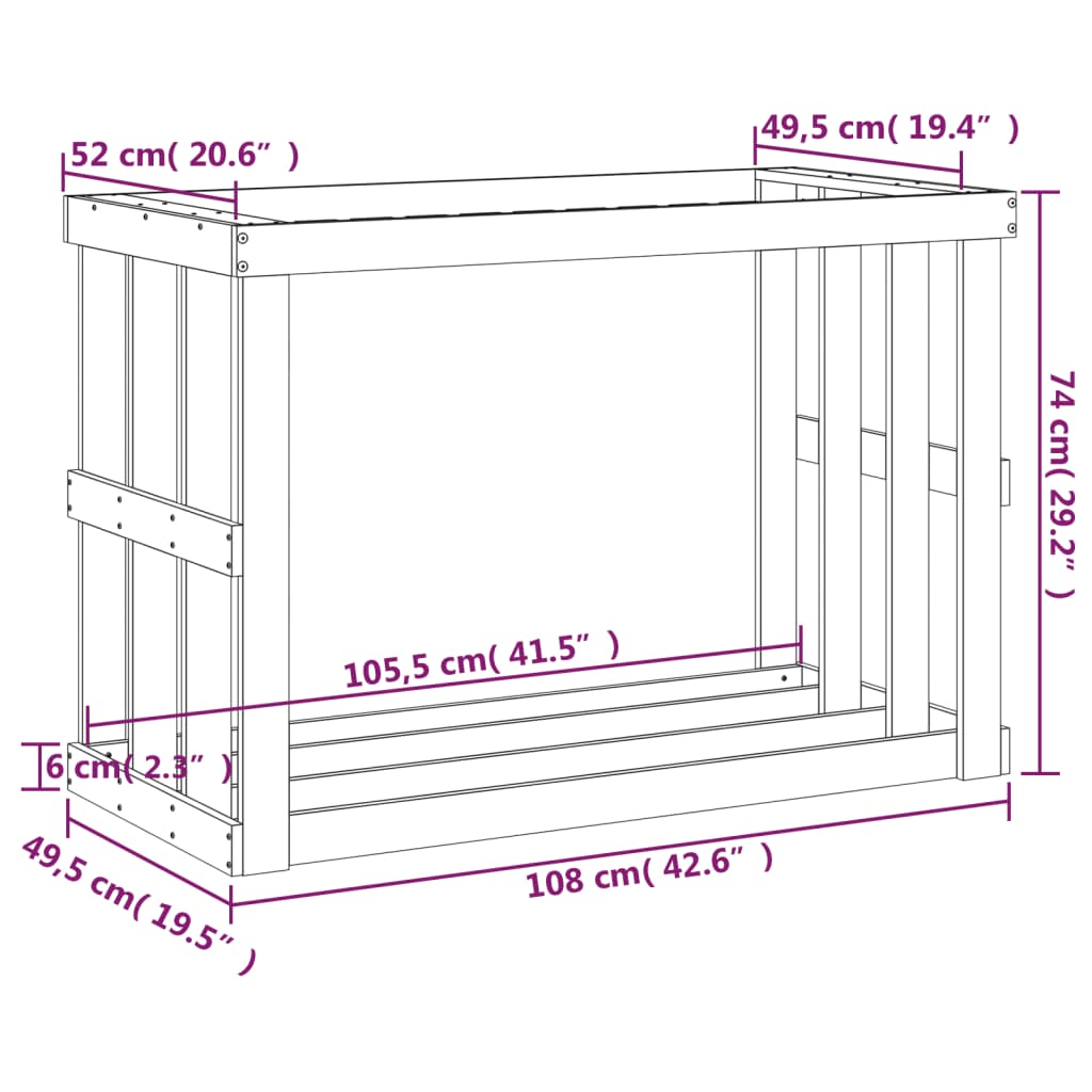 Portaceppi da Esterno Miele 108x52x74 cm Legno Massello di Pino cod mxl 15578