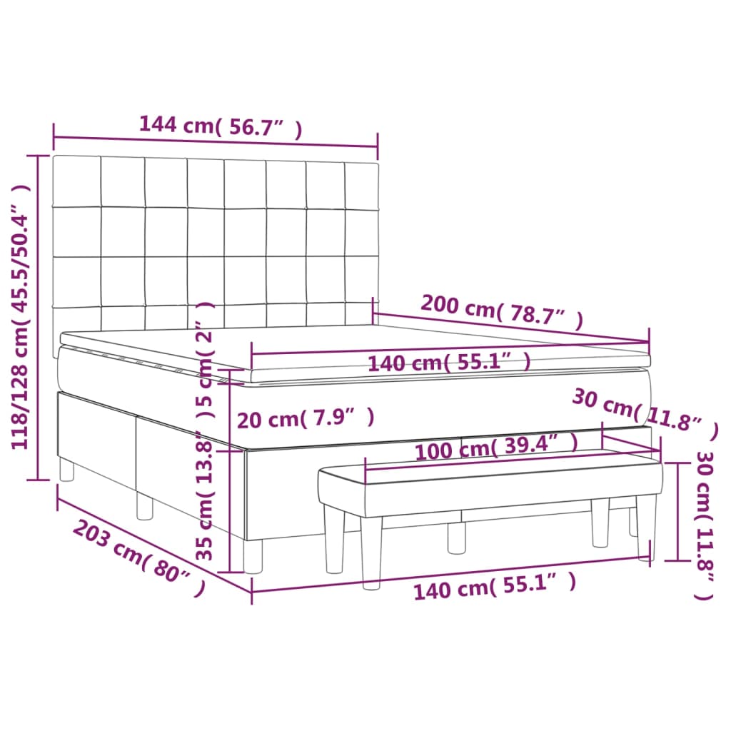 Giroletto a Molle con Materasso Grigio Scuro 140x200cm Tessuto cod mxl 40167