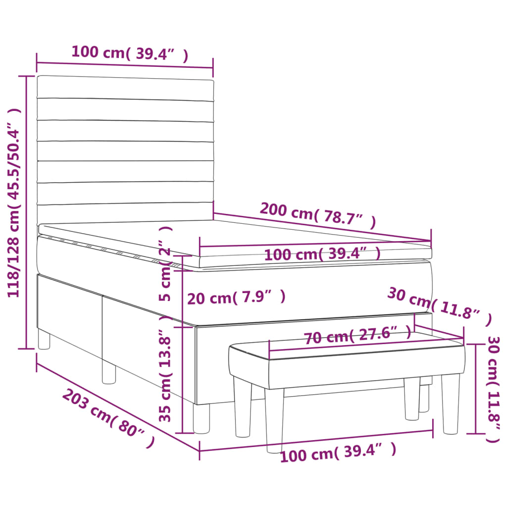 Giroletto a Molle con Materasso Marrone Scuro 100x200cm Tessuto 3136656