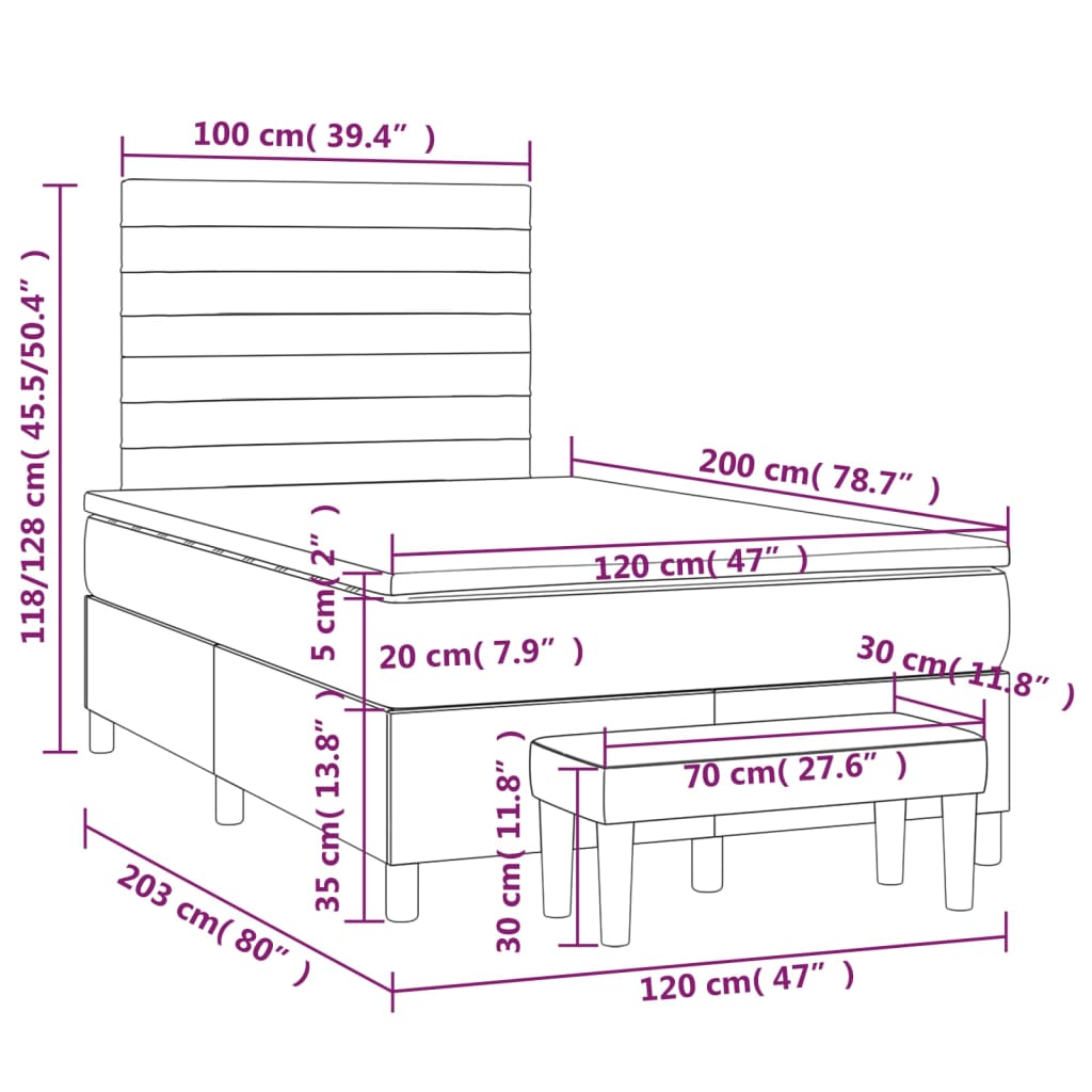 Giroletto a Molle con Materasso Grigio Scuro 120x200 cm Tessuto 3136662