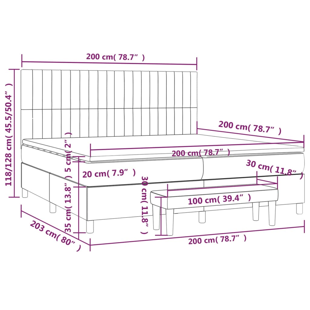 Giroletto a Molle con Materasso Grigio Chiaro 200x200cm Tessuto cod mxl 55350