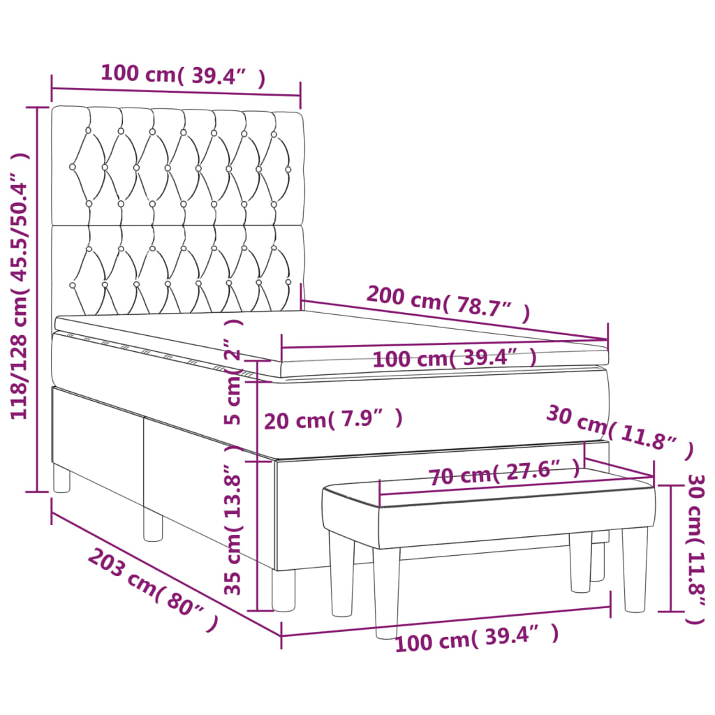 Giroletto a Molle con Materasso Marrone Scuro 100x200cm Tessuto 3136816