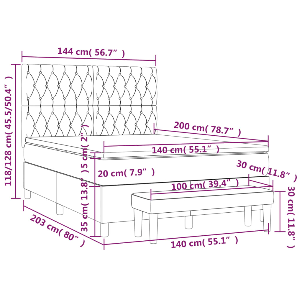 Giroletto a Molle con Materasso Grigio Chiaro 140x200cm Tessuto cod mxl 37315