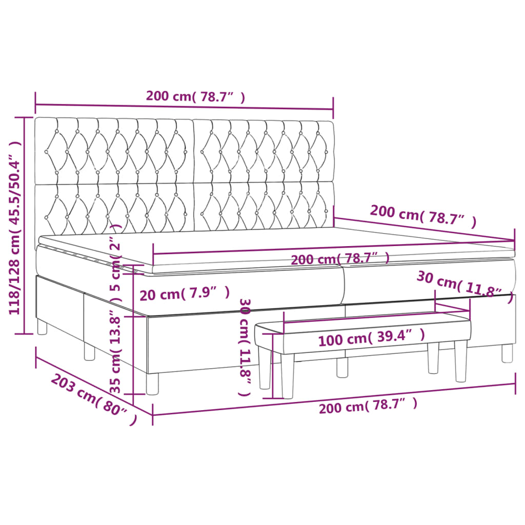 Giroletto a Molle con Materasso Grigio Chiaro 200x200cm Tessuto cod mxl 59342