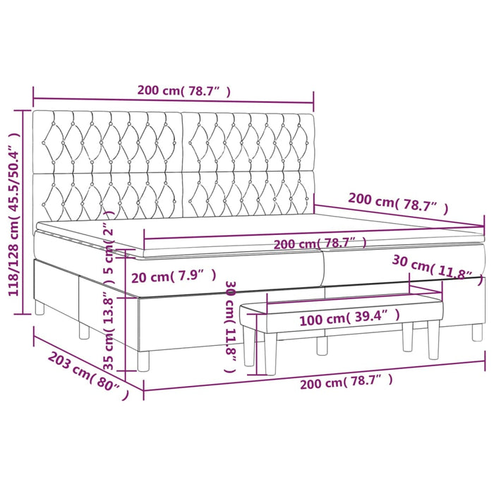 Giroletto a Molle con Materasso Grigio Scuro 200x200 cm Tessuto cod mxl 55465