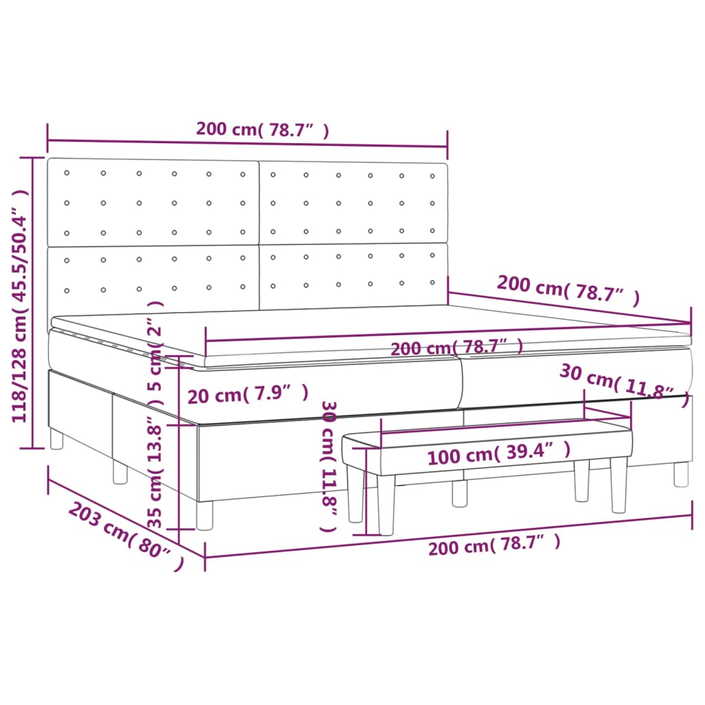 Giroletto a Molle con Materasso Marrone Scuro 200x200cm Tessuto 3136944