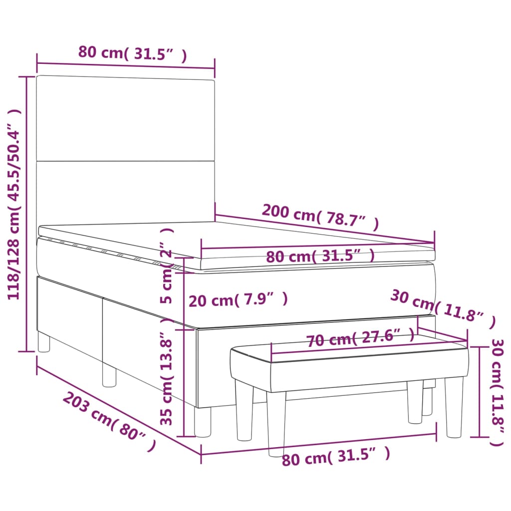 Giroletto a Molle con Materasso Marrone Scuro 80x200 cm Tessuto 3136952