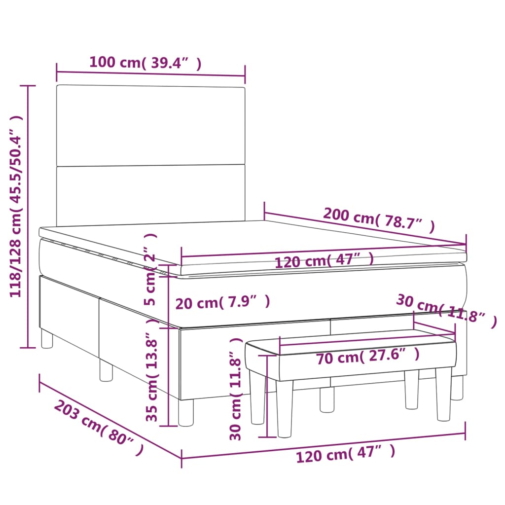 Giroletto a Molle con Materasso Marrone Scuro 120x200cm Tessuto cod mxl 58087