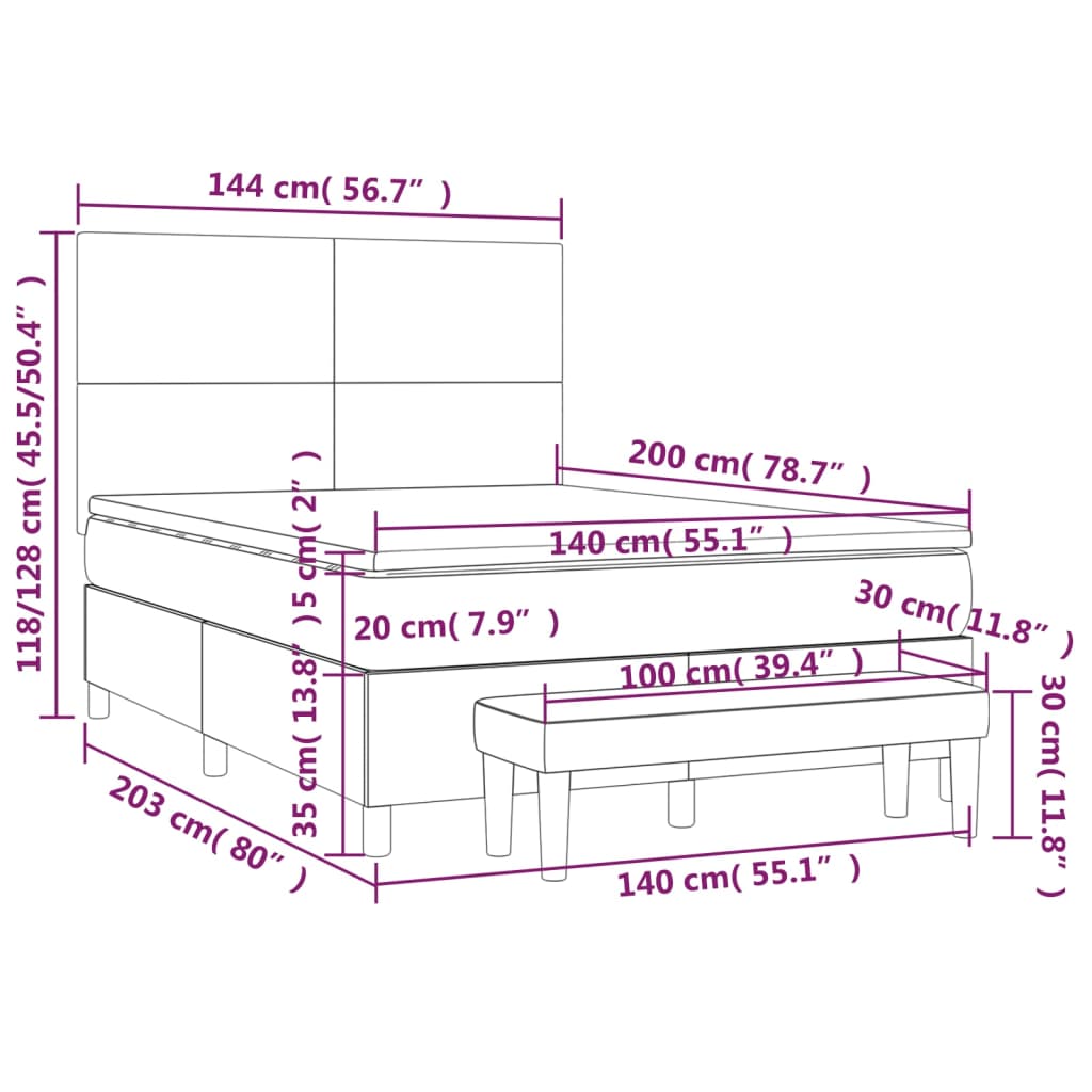 Giroletto a Molle con Materasso Grigio Scuro 140x200cm Tessuto 3136998