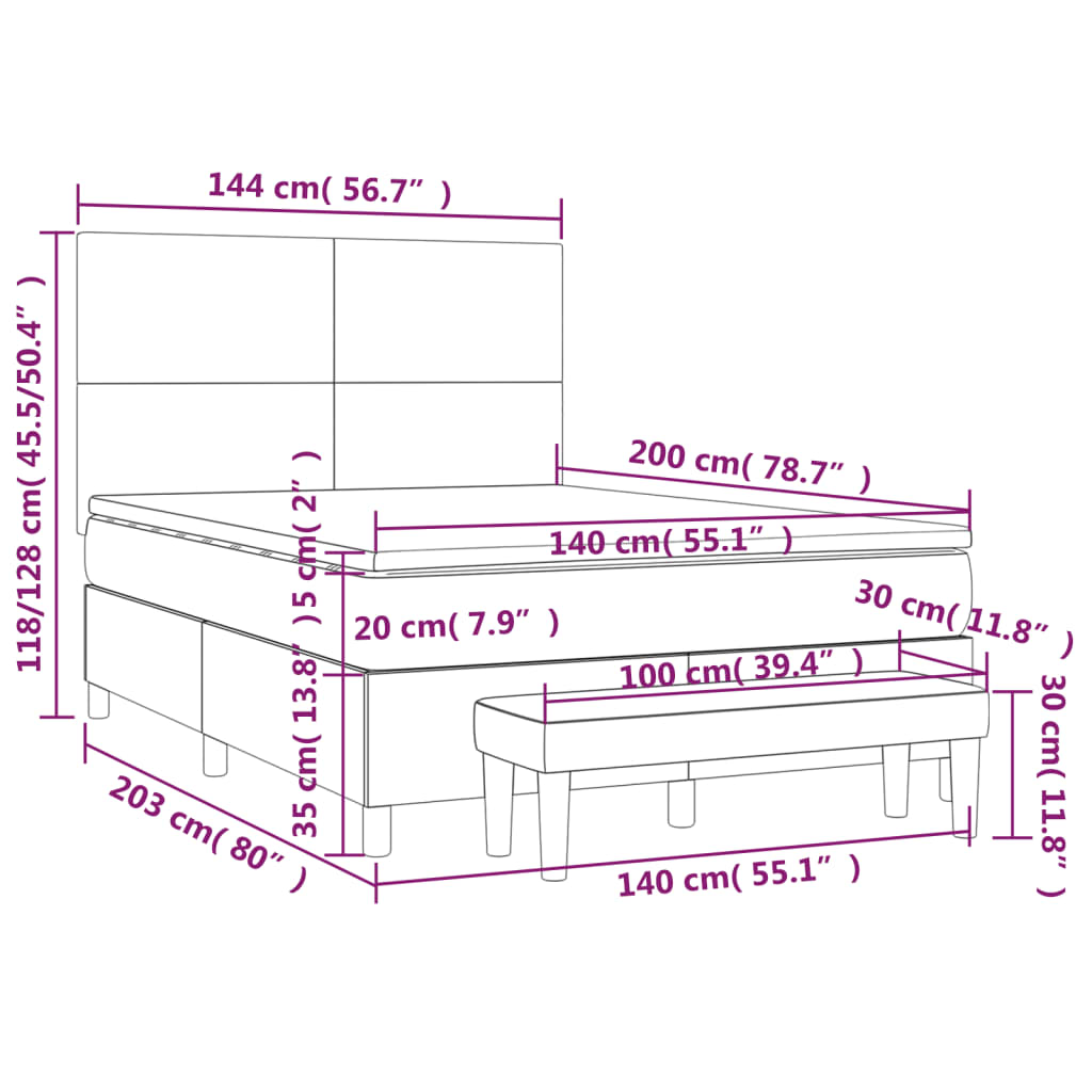 Giroletto a Molle con Materasso Marrone Scuro 140x200cm Tessuto 3137000