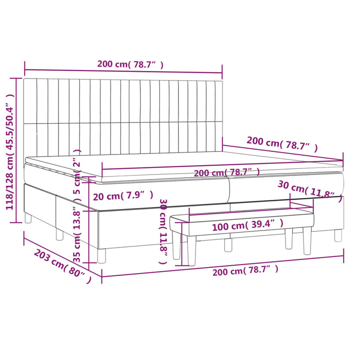 Giroletto a Molle con Materasso Grigio Scuro 200x200 cm Tessuto 3137342