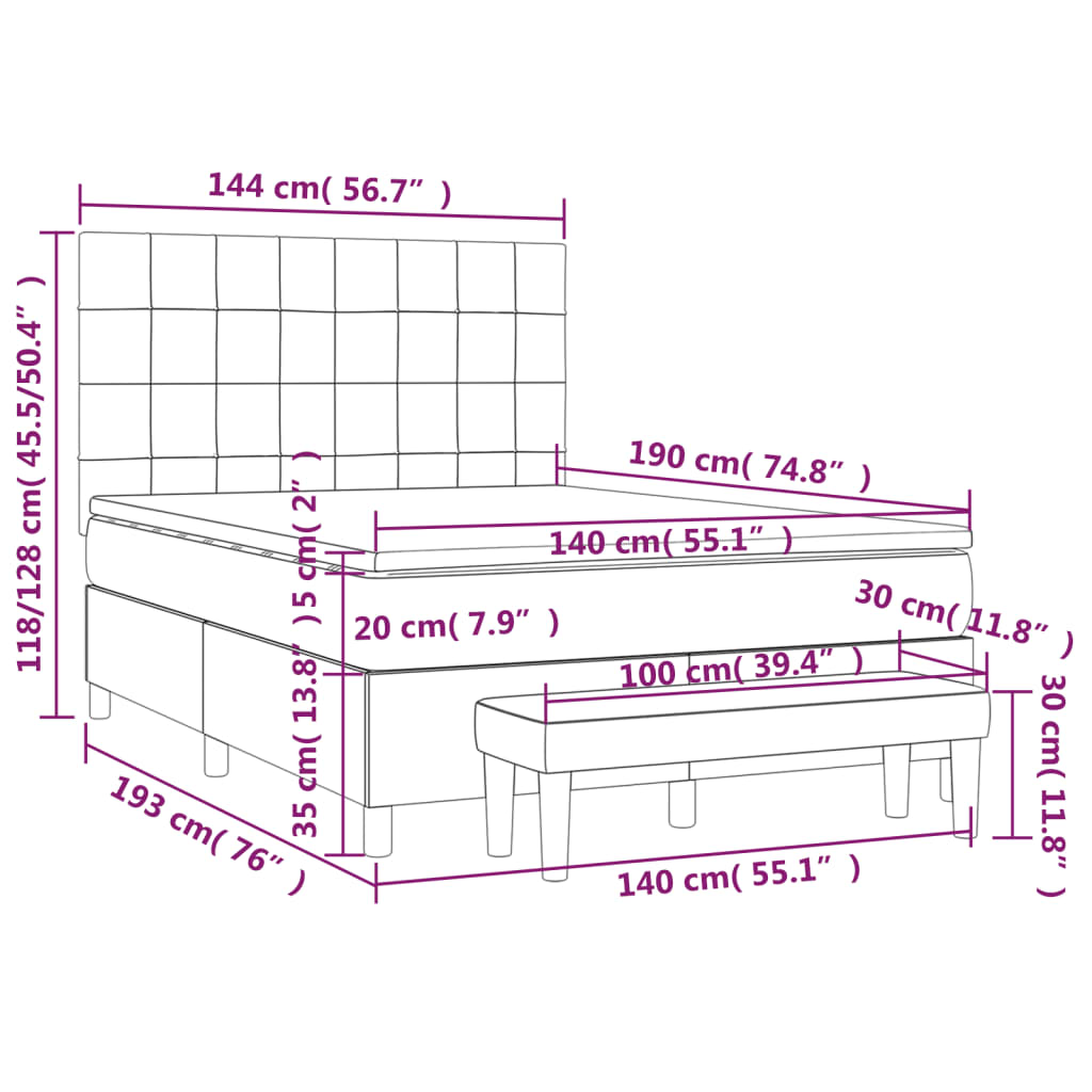 Giroletto a Molle con Materasso Rosa 140x190 cm in Velluto 3137844