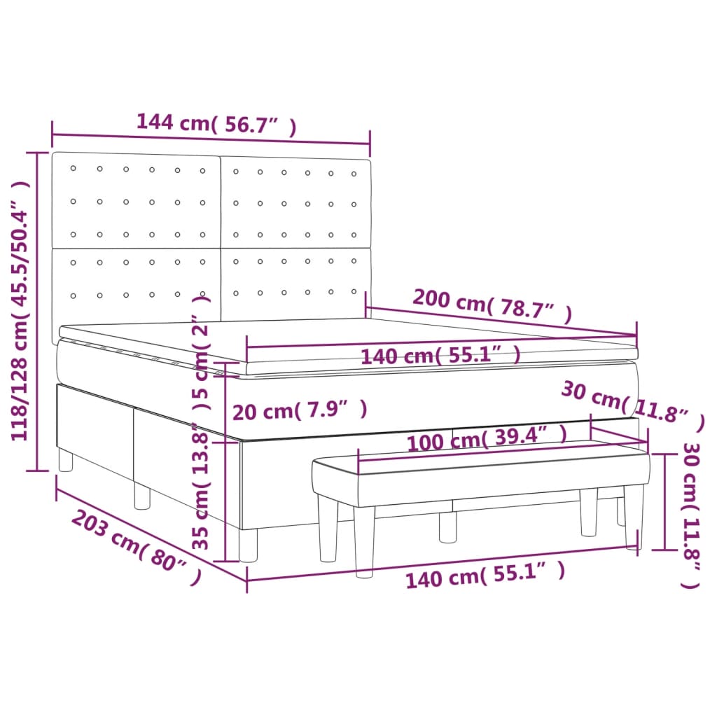 Giroletto a Molle con Materasso Rosa 140x200 cm in Velluto 3138090