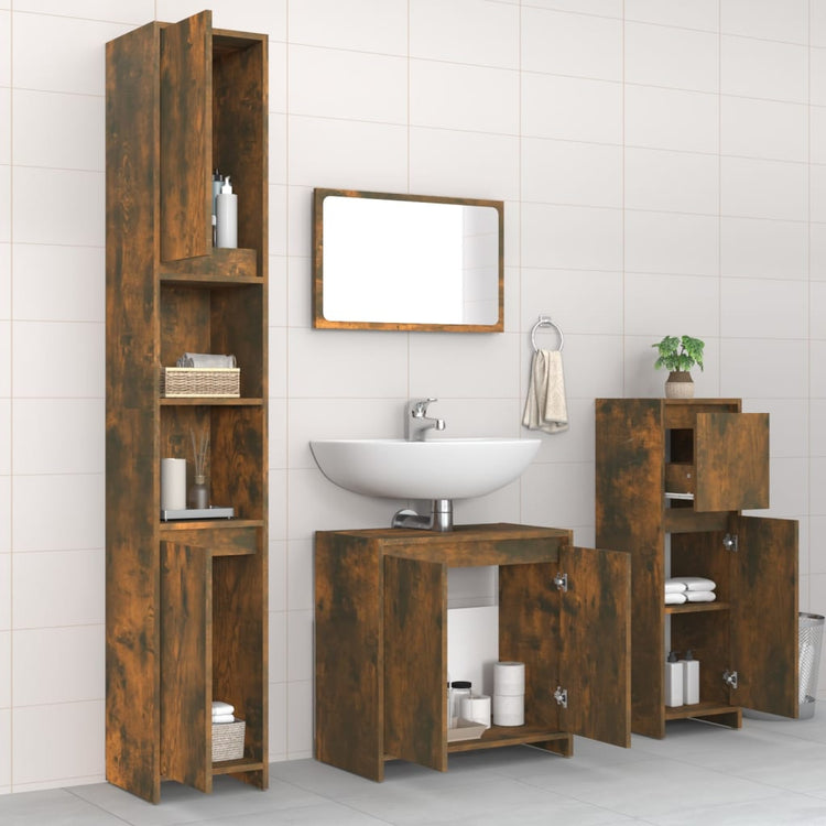 Set Mobili da Bagno 4 pz Rovere Fumo in Legno Multistrato 3143928