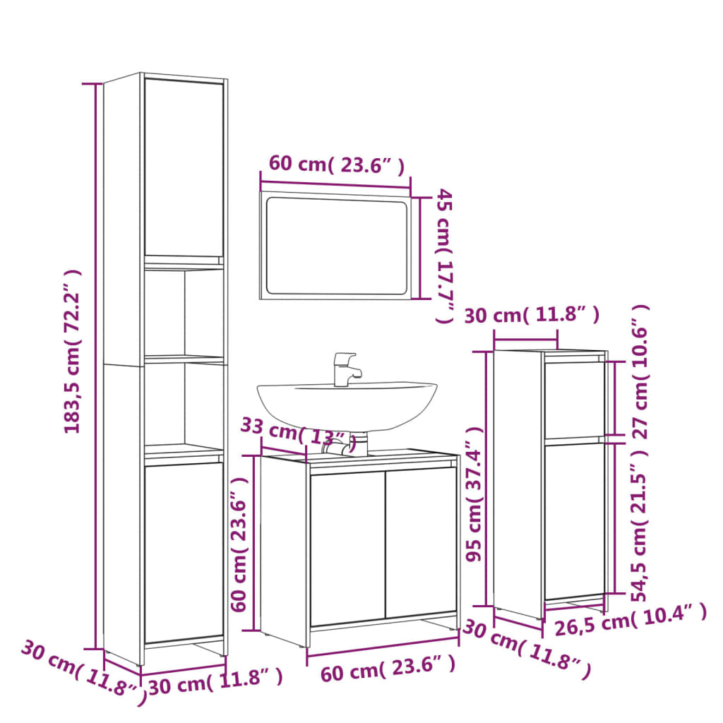 Set Mobili da Bagno 4 pz Rovere Fumo in Legno Multistrato 3143928