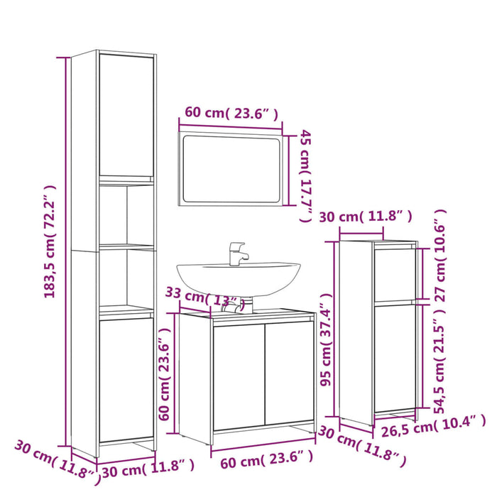 Set Mobili da Bagno 4 pz Rovere Fumo in Legno Multistrato 3143928