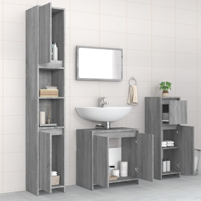 Set Mobili da Bagno 4 pz Grigio Sonoma in Legno Multistrato 3143929