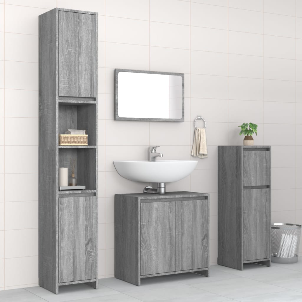 Set Mobili da Bagno 4 pz Grigio Sonoma in Legno Multistrato 3143929