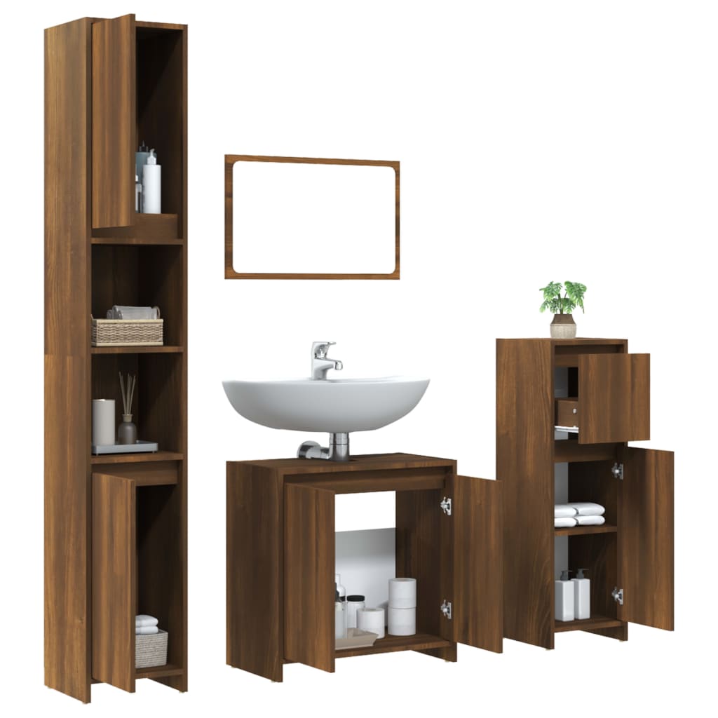 Set Mobili da Bagno 4 pz Rovere Marrone in Legno Multistrato 3143930