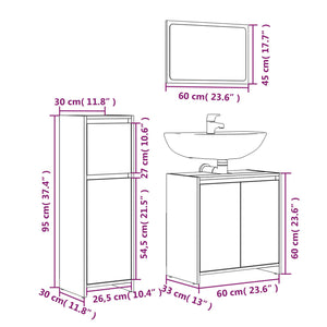 Set Mobili da Bagno 3 pz Rovere Fumo in Legno Multistrato 3143931