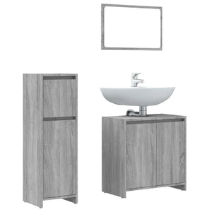 Set Mobili da Bagno 3 pz Grigio Sonoma in Legno Multistrato 3143932