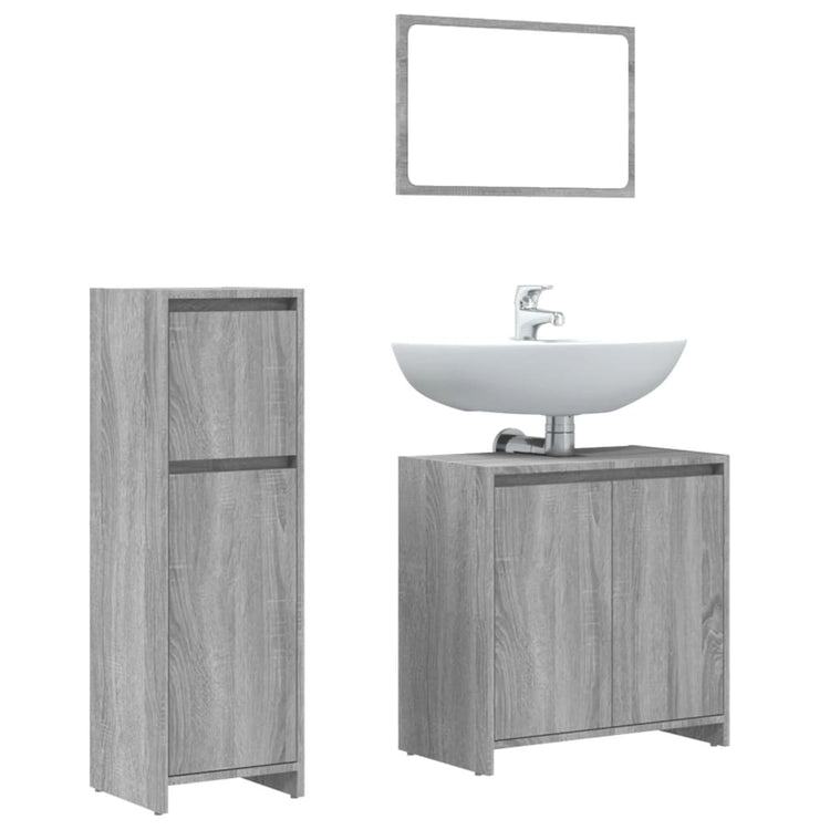 Set Mobili da Bagno 3 pz Grigio Sonoma in Legno Multistrato 3143932