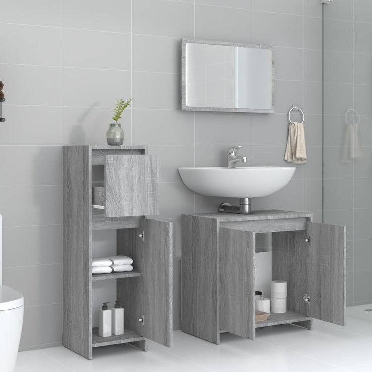 Set Mobili da Bagno 3 pz Grigio Sonoma in Legno Multistrato 3143932