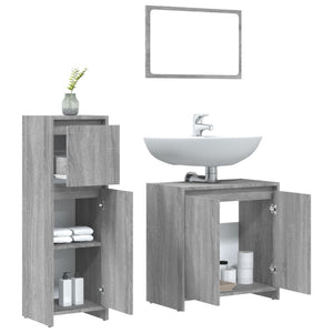 Set Mobili da Bagno 3 pz Grigio Sonoma in Legno Multistrato 3143932