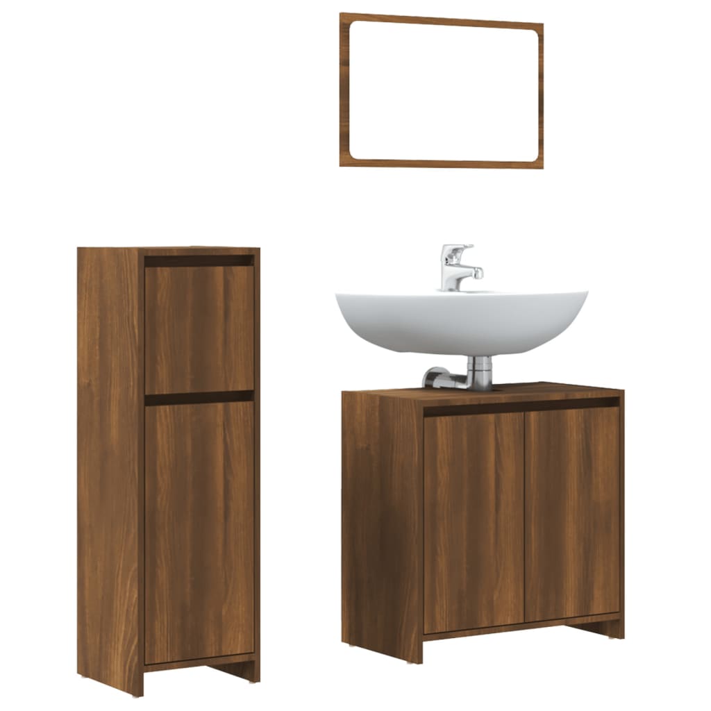 Set Mobili da Bagno 3 pz Rovere Marrone in Legno Multistrato 3143933