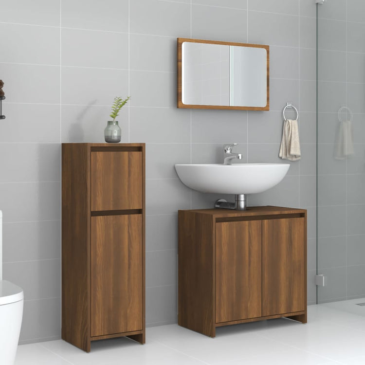 Set Mobili da Bagno 3 pz Rovere Marrone in Legno Multistrato 3143933