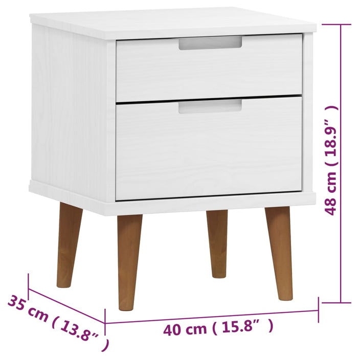 Comodino MOLDE Bianco 40x35x48 cm in Legno Massello di Pino cod mxl 30872