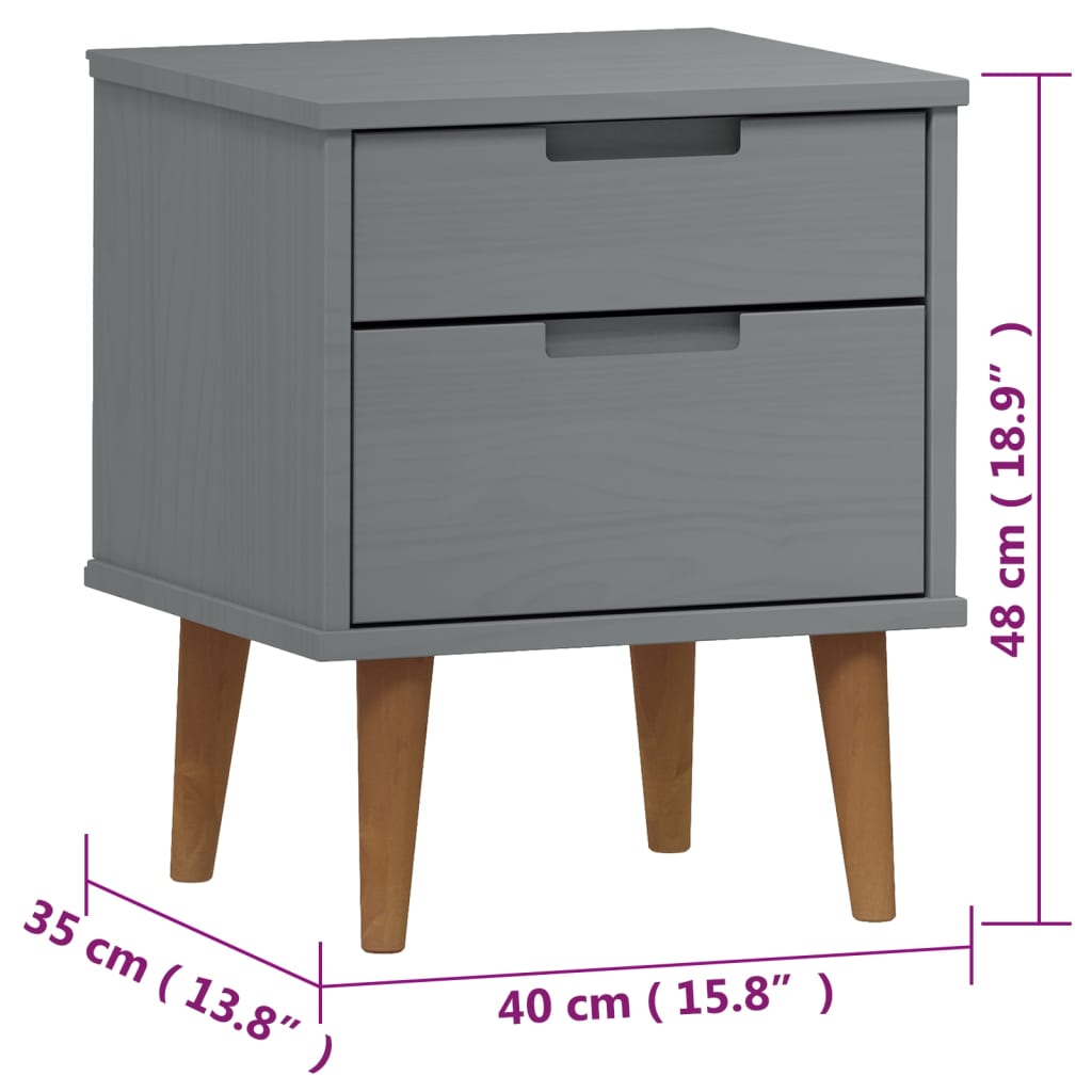 Comodino MOLDE Grigio 40x35x48 cm in Legno Massello di Pino cod mxl 30718