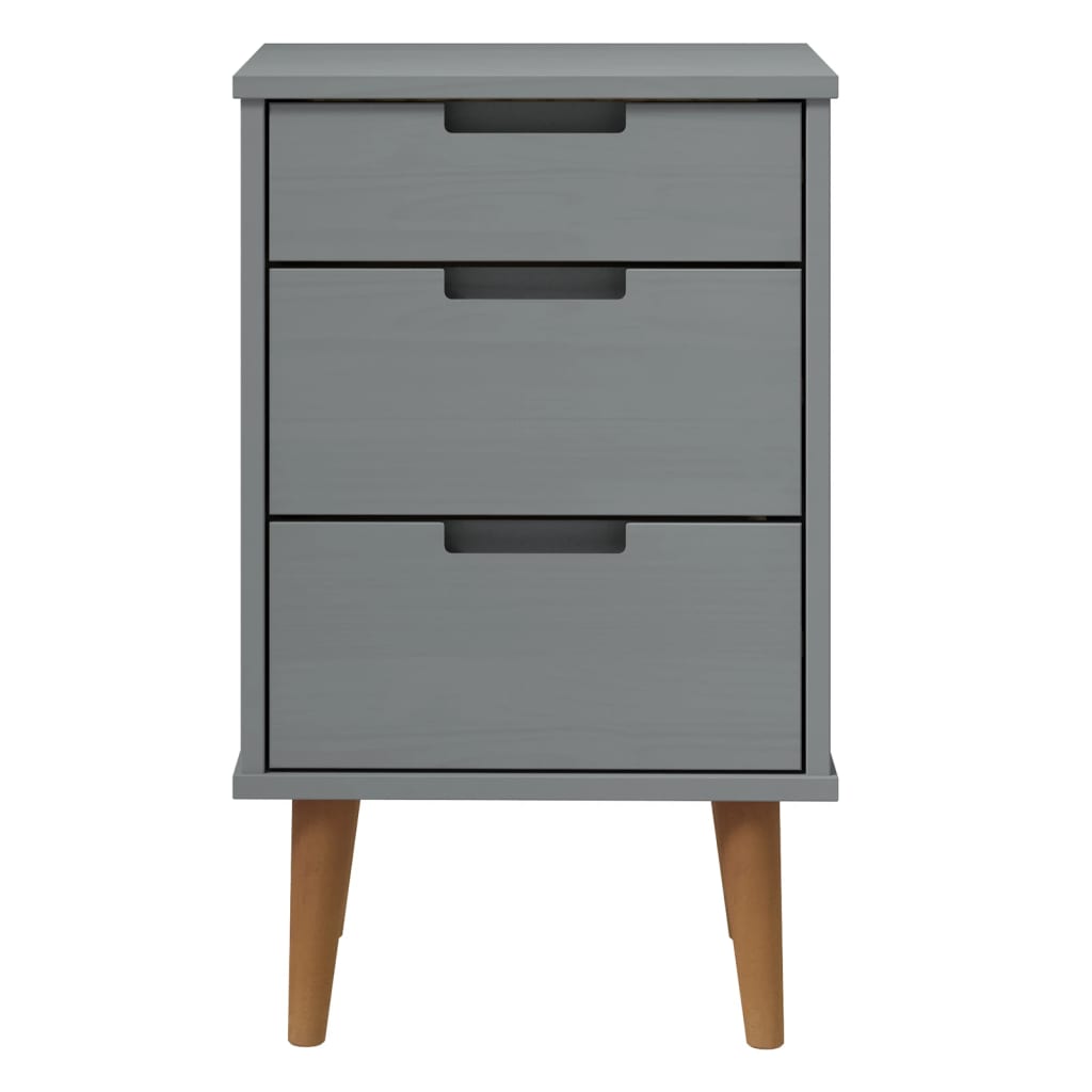 Comodino MOLDE Grigio 40x35x65 cm in Legno Massello di Pino