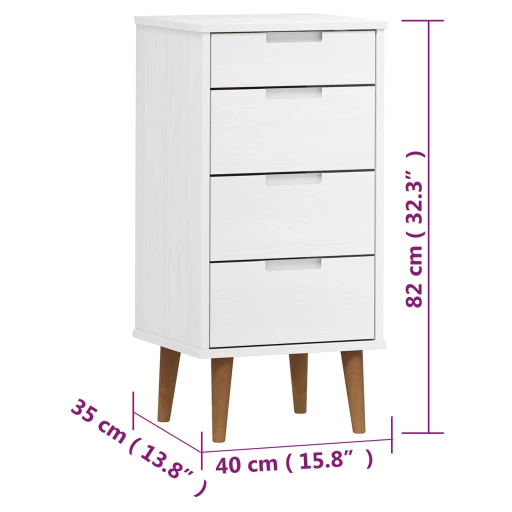 Cassettiera MOLDE Bianca 40x35x82 cm in Legno Massello di Pino cod mxl 76562