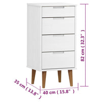 Cassettiera MOLDE Bianca 40x35x82 cm in Legno Massello di Pino 350502