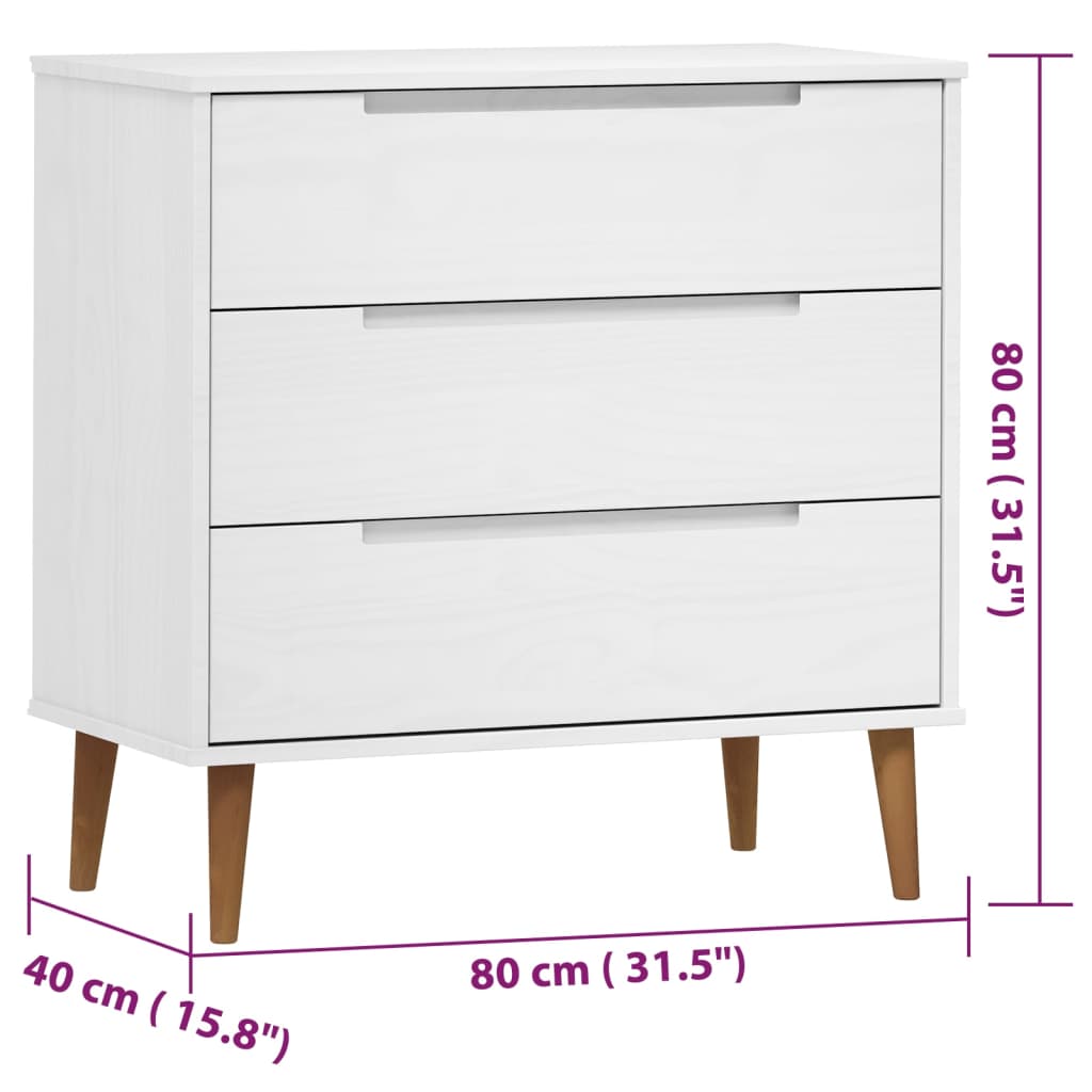 Cassettiera MOLDE Bianca 80x40x80 cm in Legno Massello di Pino cod mxl 73117