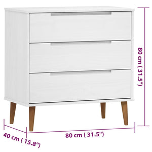 Cassettiera MOLDE Bianca 80x40x80 cm in Legno Massello di Pino cod mxl 73117